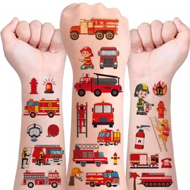 10 Sheets Fire Engine Temporary Tattoos for Children, Fire Brigade Tattoo Children, Waterproof Children's Tattoos, Skin-Friendly Children's Tattoos, Party Bags, Children's Birthday Gifts, Party