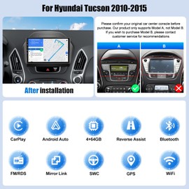 4+64G Android 13 Car Stereo for Hyundai Tucson IX35 2010-2015 with Wireless Carplay,10.1'' Touchscreen Car Radio with WiFi Mirror Link GPS Bluetooth FM RDS Radio DSP EQ SWC+AHD Backup Camera