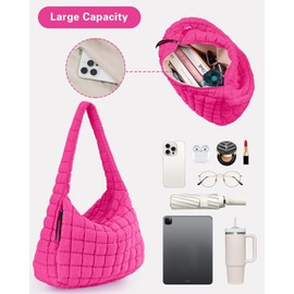 Edailylife Womens Puffy Crossbody Bags Cute Bubble Tote Bag Makeup Bag, Rose Red