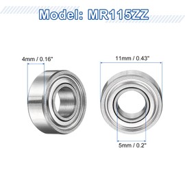 sourcing map 8Pcs MR115ZZ Small Bearing, 5mm ID 11mm OD 4mm Width Double Shielded Deep Groove Ball Bearings for Electric Motor Skateboards 3D Printer, P5 (ABEC 5)