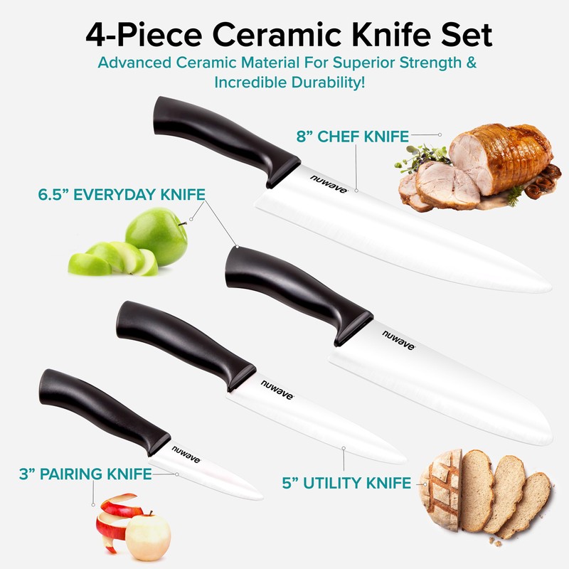 Nuwave 4-piece White Ceramic Set – Includes 3” Paring Knife,