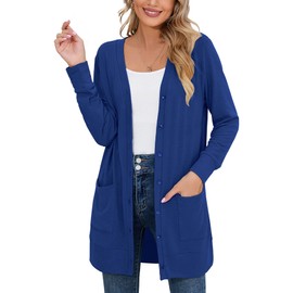 Heymoments Lightweight Open-Front Cardigan Sweater for Women Long Sleeve Causal Button Down Soft Outwear Tops with Pocket Klein Blue M