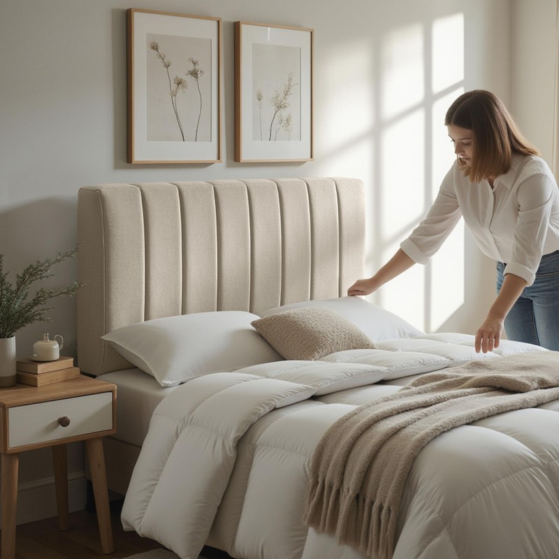 Upholstered Full Headboard - Easy Assemble Channel Stitched Headboard Full