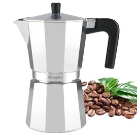 Mongdio Stovetop Espresso Maker Moka Pot, Stove Top Cuban Coffee Maker, Italian Greca Mocha Pot, 9 Espresso Cups, 15 oz - Silver