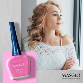 MASGLO Traditional Nail Polish 0.5 Fl. Oz. 3 piece kit with NUTRITIVE ROSE BASE, color EMOCIONAL and TOPCOAT GEL