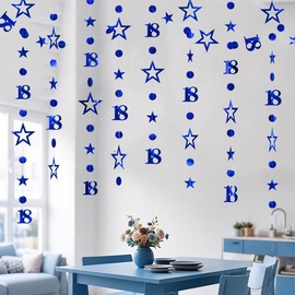 Blue 18th Birthday Garland Blue 18 Circle Dot Twinkle Star Streamer Happy Birthday Hanging Bunting Banner Backdrop for Boys Time to Adult 18 Years Old Party Decorations 30 Feet