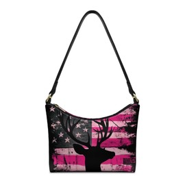 FANCOSAN Deer Leather Shoulder Bag Tote for Women Pink American Flag Underarn Handbag with Zipper Work Top Handle Lightweight Travel Wallet Purse