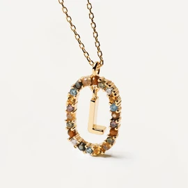 PDPAOLA - Necklace Letter L - 925 Sterling Silver 18k Gold Plating - Women's Jewellery, Sterling Silver, Tigers Eye