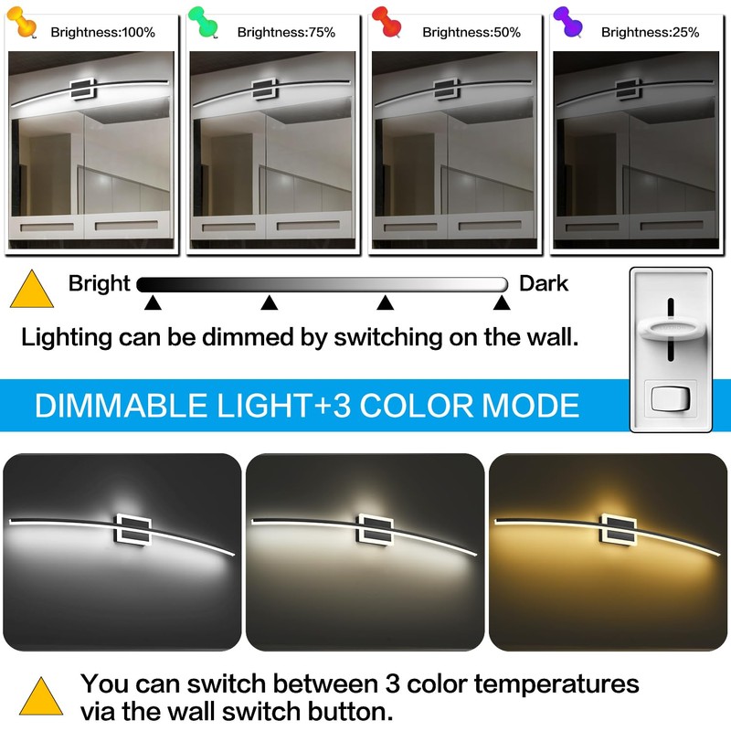 PRESDE 48inch 3 Colors Changeable Modern Black LED Bathroom Light