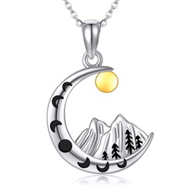 URONE Mountain Necklace Sterling Silver Mountain Range Moon Pendant Necklace Nature Jewellery Gifts for Women