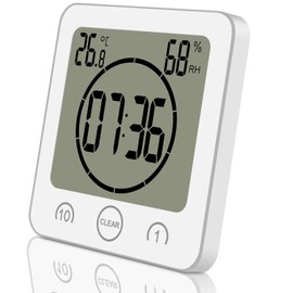 ALEENFOON Orologio digitale da bagno, a ventosa, impermeabile, da parete, con ampio display e timer per doccia, con allarme, termometro, igrometro, timer per conto alla rovescia