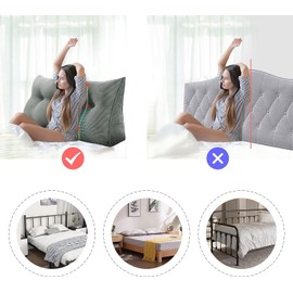 WOWMAX 100% Cotton Wedge Pillow Covers Cases for Our Reading Pillows Large Bolster Headboard Backrest Wedge Pillow Cover Gray King Size