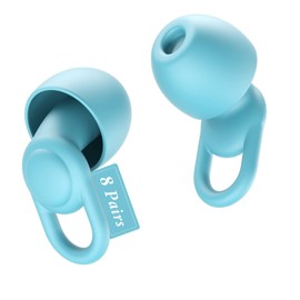 Silicone Ear Plugs for Noise Reduction - Reusable Soft Comfortable Earplugs for Sleeping,Noise Sensitivity & Flights -16 Ear Tips in XS/S/M/L, with 2 Travel Boxes - 33dB Noise Cancelling (Light Blue)