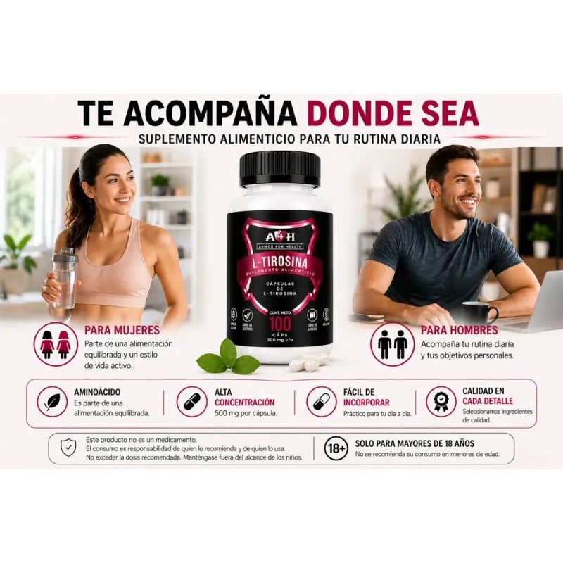 Tirosina A4h 100 Cápsulas De 500 Mg L-tyrosine Sabor Sin