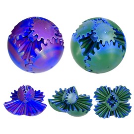 BULZEU 2PCS Gear Sphere, Steampunk Whirling Wonder Gear Ball Fidget Toy, 3D Printed Gear Balls, Torque Ball Turning Toys For Adults & Kids, Helix Screw Fidget for Stress Relief (Blue Purple+Green)