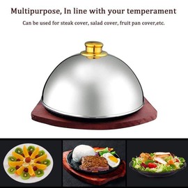 Food Dome Plate Cover Cloche Dinner Plate 10inch Stainless Steel Cloche Food Cover Dome Serving Plate Dish Dining Dinner Serving Plate for Home Kitchen Restaurant Cafe (Silver)