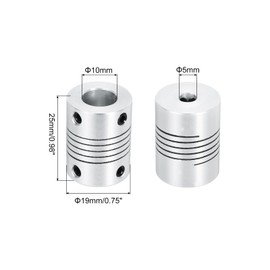 sourcing map 4Pcs 5mm to 10mm Aluminum Alloy Shaft Coupling L25xD19 Flexible Coupler Beam Stepper Motor Joint Connector for 3D Printer CNC Machine DIY Encoders and Motors Shaft,Silver
