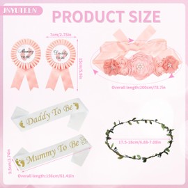6 Pcs Mom to Be Baby Shower Decorations, Mummy To Be & Daddy To Be Sash and Corsage Pin Set, Flower Crown Baby Sash Belt Baby Shower Decorations for Baby Gender Reveal Party