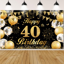 40th Birthday Banner 40th Birthday Decoration Banner Background, 40th Birthday Men 40 Party Decoration Men Women, Birthday Banner 40 Black Gold 180 x 110 cm