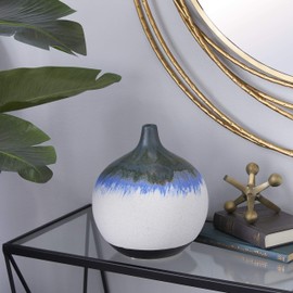 The Novogratz Ceramic Handmade Vase with Dripping Effect, 9" x 9" x 10", White