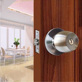 Hardbase Hardware Door Knob with Lock for Toilet Indoor, Bedroom, Entryway, Room, Outdoor, Bathroom, Suitable for Door Thickness 1.4 - 2.0 inches (35 - 50 mm) (Keyed - Silver)