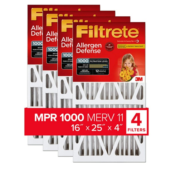 Filtrete 16x25x4 Furnace Air Filter MPR 1000 DP MERV 11,