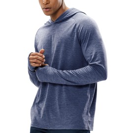 MIER Men's UPF 50+ Sun Protection Hoodie Long Sleeve SPF Fishing Hiking Quick Dry Running Thumbhole UV Shirts Lightweight, Blue Heather, M