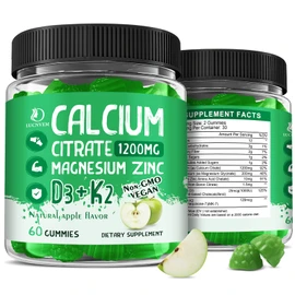 (2 Pack) Calcium Citrate 1200 mg with Vitamin D3 Gummies for Women & Men, Calcium Magnesium Zinc with Vitamin D3 K2 Supplement for Bone & Teeth Support, Natural Apple Flavor - 60 Day Vegan Supply