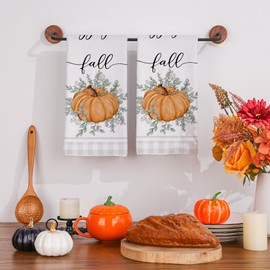 Siilues Fall Kitchen Towels 18 x 26 Inch Set of 2, Fall Hand Towels Hello Fall Decorations for Home Pumpkin Dish Towels Seasonal Thanksgiving Decorations for Home