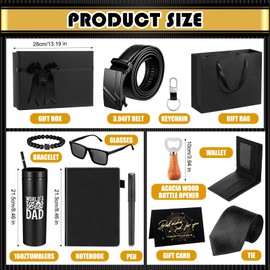 Tioncy 12 Pcs Men Birthdays Father's Day Gift Set with Box Basket Tumbler Wood Bottle Opener PU Leather Wallet Tie Belt Keychain Sunglasses Pen Journal Gift Box and Bag Set for Husband (Super Dad)