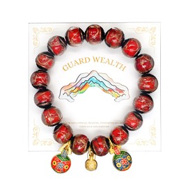Colorful Gray Glaze Bracelet for Men and Women – Imperial Palace-Style Gold-Swallowing Beast Family Guardian Jewelry, Ancient Oriental Glazed Beads for Good Luck & Abundance Flow, Energy-Balancing Harmony Bracelet(12mm red)