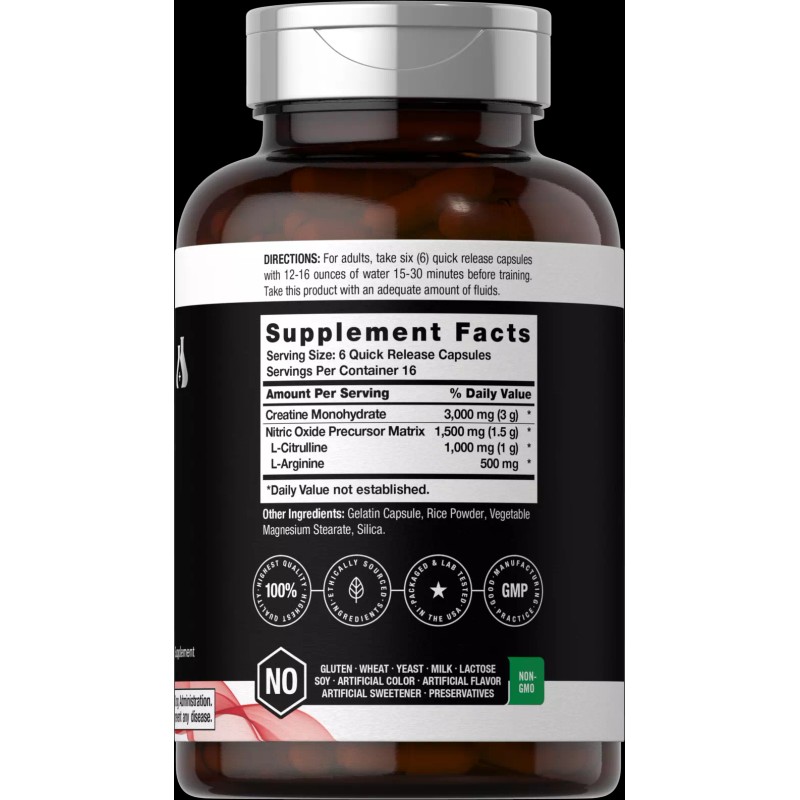 Horbäach Nitric Oxide Supplement with Creatine | 100 Capsules |