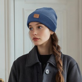 Croogo Men's Knit Cap Stretch Cuffed Beanie Hat Slouchy Skull Cap for Women Warm Stocking Hats Ski Toboggan Cap,Blue-OG06