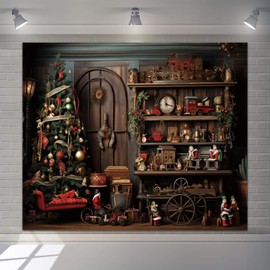Christmas Photography Backdrops 10x8ft Vinyl Interior Christmas Cabinet Backdrop Photoshoot Christmas Tree Toy Car Background Kids Baby Christmas Party Banner Background Supplies Photo Booth Props