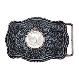 US 2019 Frank Church River of No Return Wilderness (IDAHO) Quarter BU Uncirculated Coin Silver Tone Belt Buckle NEW - Beautiful Western Scroll Design