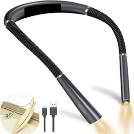 AIOLEKUP Neck Reading Light Rechargeable, Reading Lights for Books for Bed Travel 3 Colors and 3 Brightness Adjustable Bendable Arms, Rechargeable ong Lasting