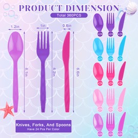 Teenyyou 360 Pcs Plastic Silverware Set, Disposable Forks Spoons and Knives Set Plastic Utensil Cutlery Party Supplies Kit (Mermaid Color)