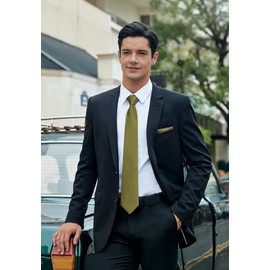 HISDERN Green Ties for Men Olive Green Mens Tie and Pocket Square Set Silk Wedding Forest Green Neckties Handkerchief Formal Elegant Necktie