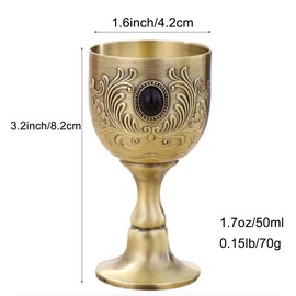 VIDAYA Chalice Goblet, Hand-Made Vintage Pure Copper Engraving Flower Pattern Metal Embossed Wine Copper Gemstone Cups Medieval Gothic Goblet 1.7oz 2-Pack