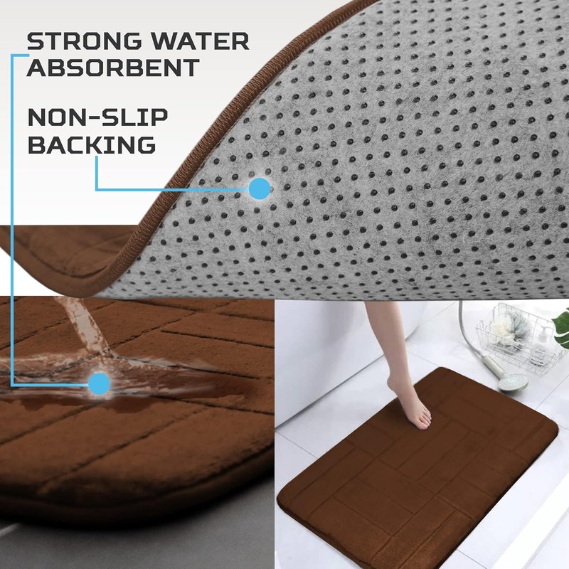 5 Piece Bathroom Rugs Set - Soft Non Slip Memory