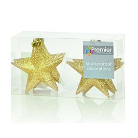 6 x Gold Glitter Star Christmas tree Bauble decorations 10cm
