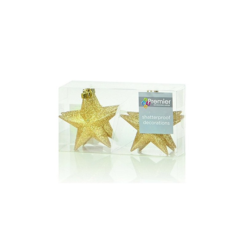 6 x Gold Glitter Star Christmas tree Bauble decorations 10cm