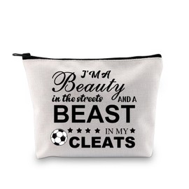 BDPWSS Soccer Gifts Makeup Bag Soccer Coach Gift Soccer Player Gift I’m a Beauty in The Streets and a Beast in My Cleats Gift (Soccer Street bagCA)