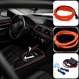Recambo 1M EL Wire LED Ambient Lighting, 12 V Flexible Neon Light Strip, Interior Lighting for Car, Inverter Included, Waterproof Ambient Light for Cars, Orange