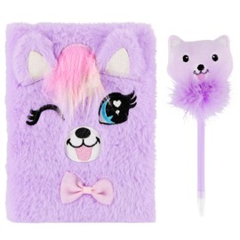 Kitten Plush Notebook/Diary with Padlock+Logo Pen, Lined A6