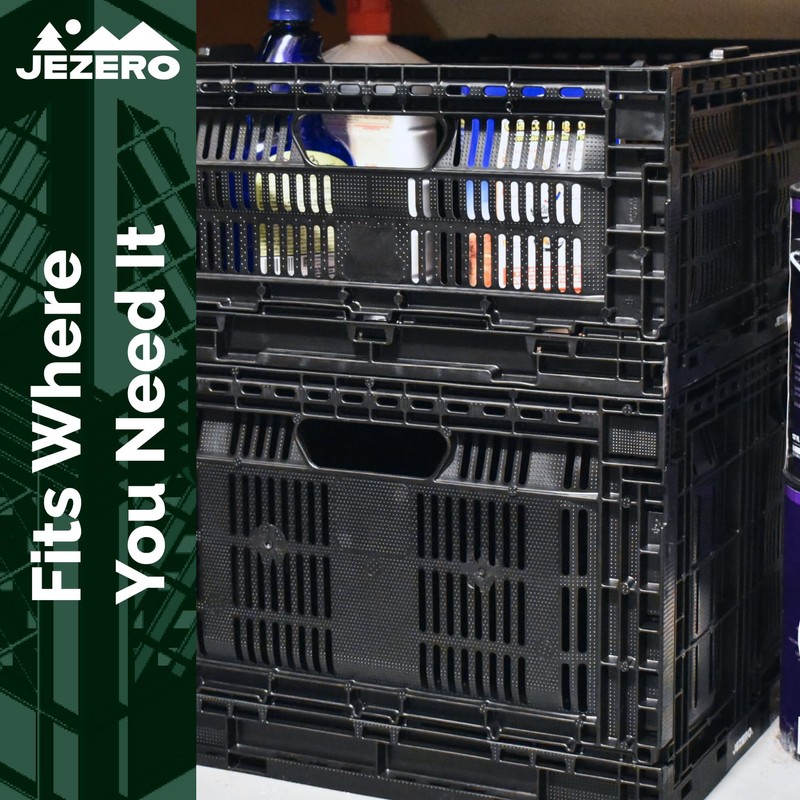 JEZERO Large Collapsible Plastic Storage Crate – Stackable Utility Bin