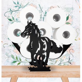Horse Animal Paper Holders,Black Metal Toilet Tissue Holder,Decorative Metal Paper Holder,Funny Toilet Paper Storage for Bathrooms,FreeStanding Metal Toilet Paper Organizer Hold Extra 8 Rolls