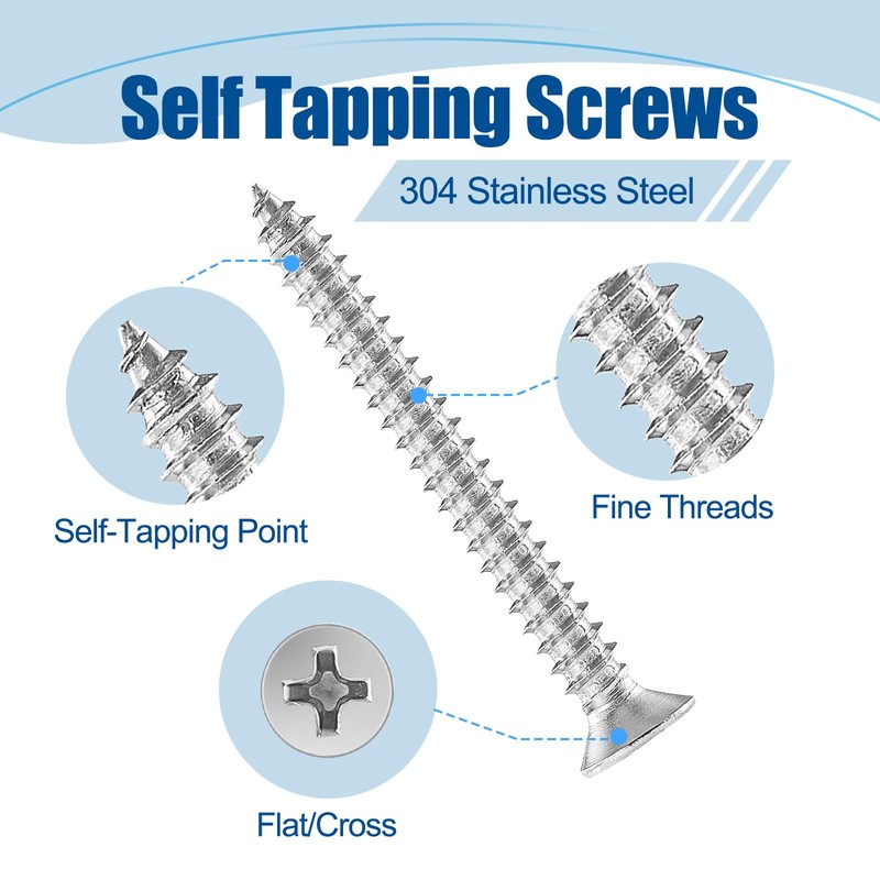 ANCHOREASE #8×5/8″ Wood Screw 350Pcs, 304 Stainless Steel Screws, Flat