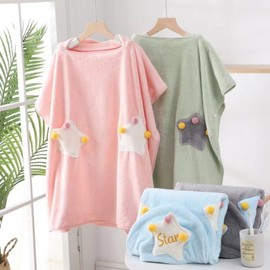 Kids' Soft Hooded Coral Fleece Bathrobe & Beach Towel One Size/Starlight Green 4ea