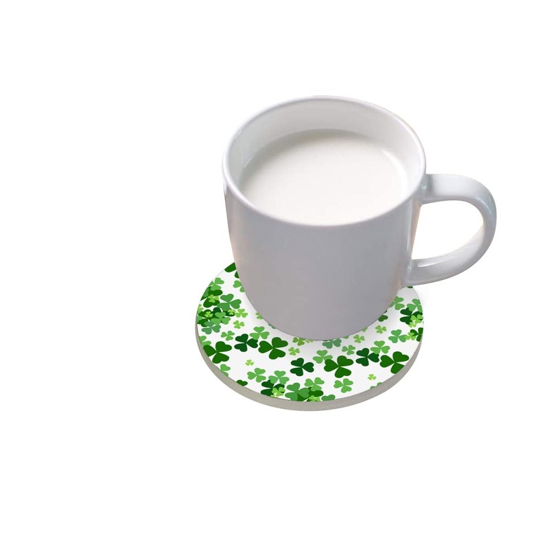 Lucky Clover Shamrocks Drink Coaster with Cork Base, Patrick Day